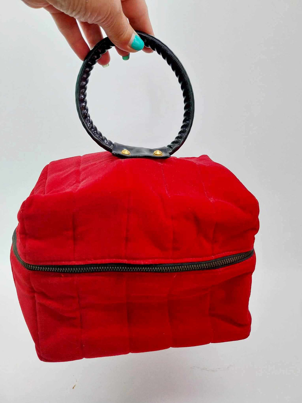 Vintage Red Velvet Box Bag – Retro Cosmetic Bag