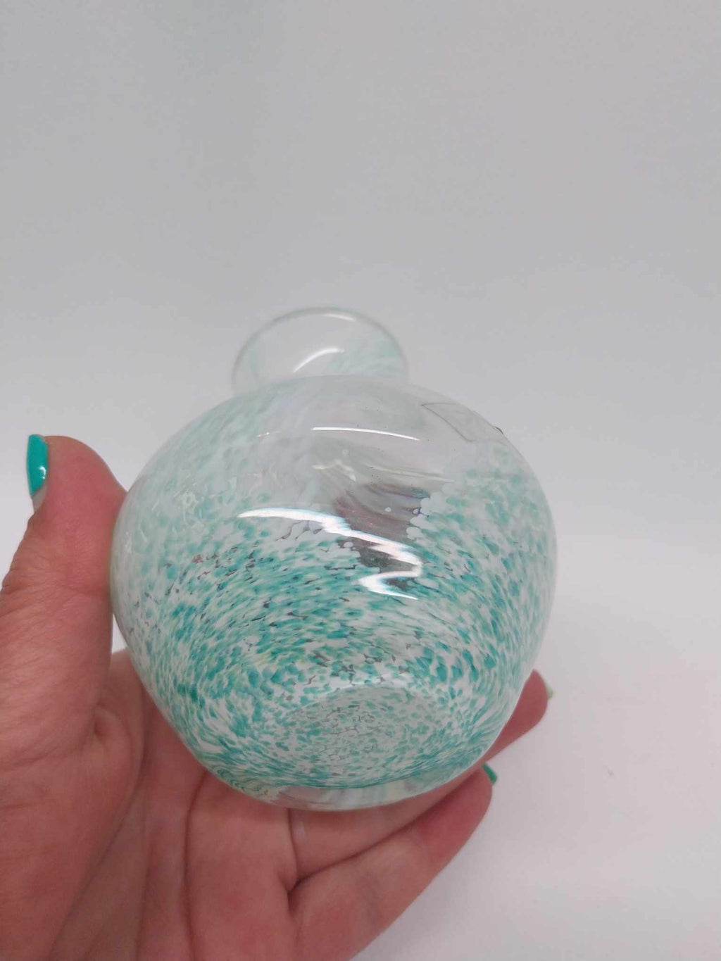 Scottish Handmade Art Glass Vase — Teal Swirl  - Vintage