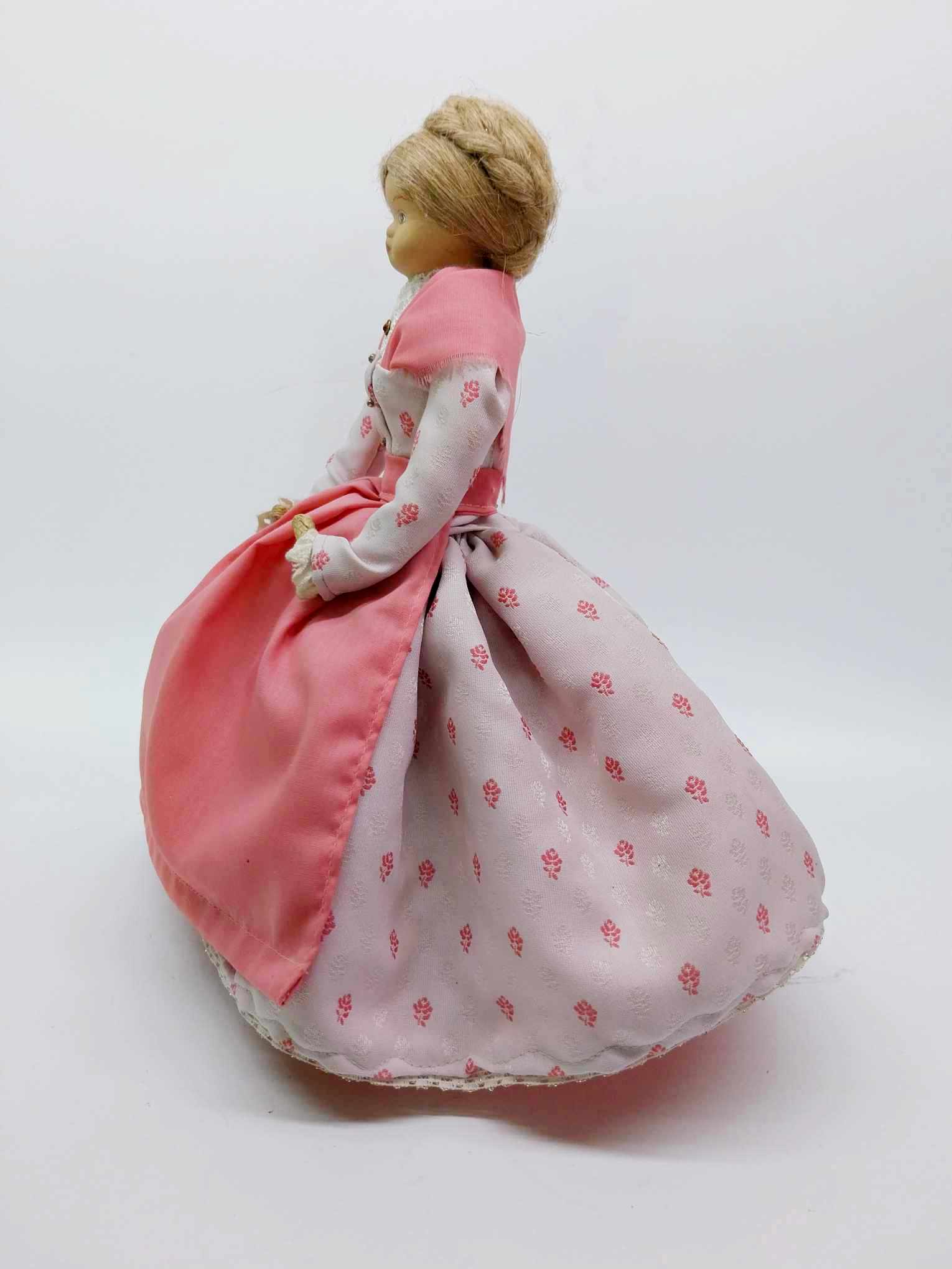 Vintage Handmade Burlap Doll with Ceramic Face — Pink Victorian Dress