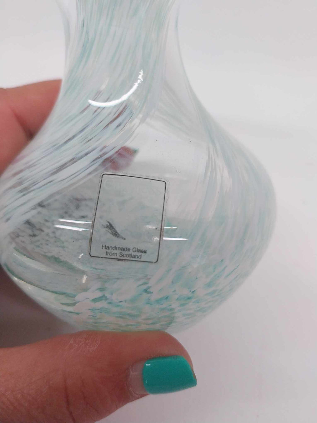 Scottish Handmade Art Glass Vase — Teal Swirl  - Vintage