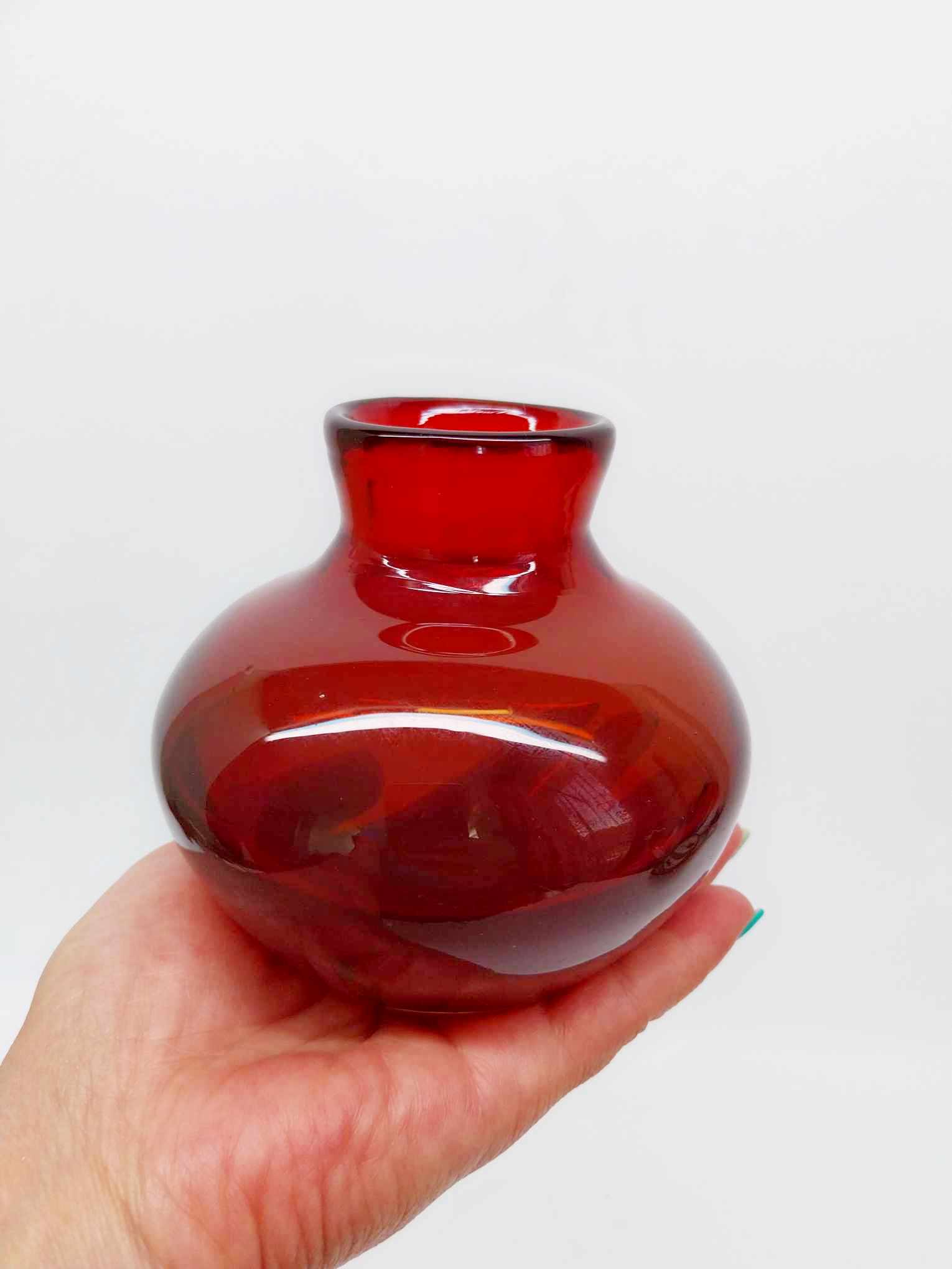 Vintage Red Glass Vase — 1980s