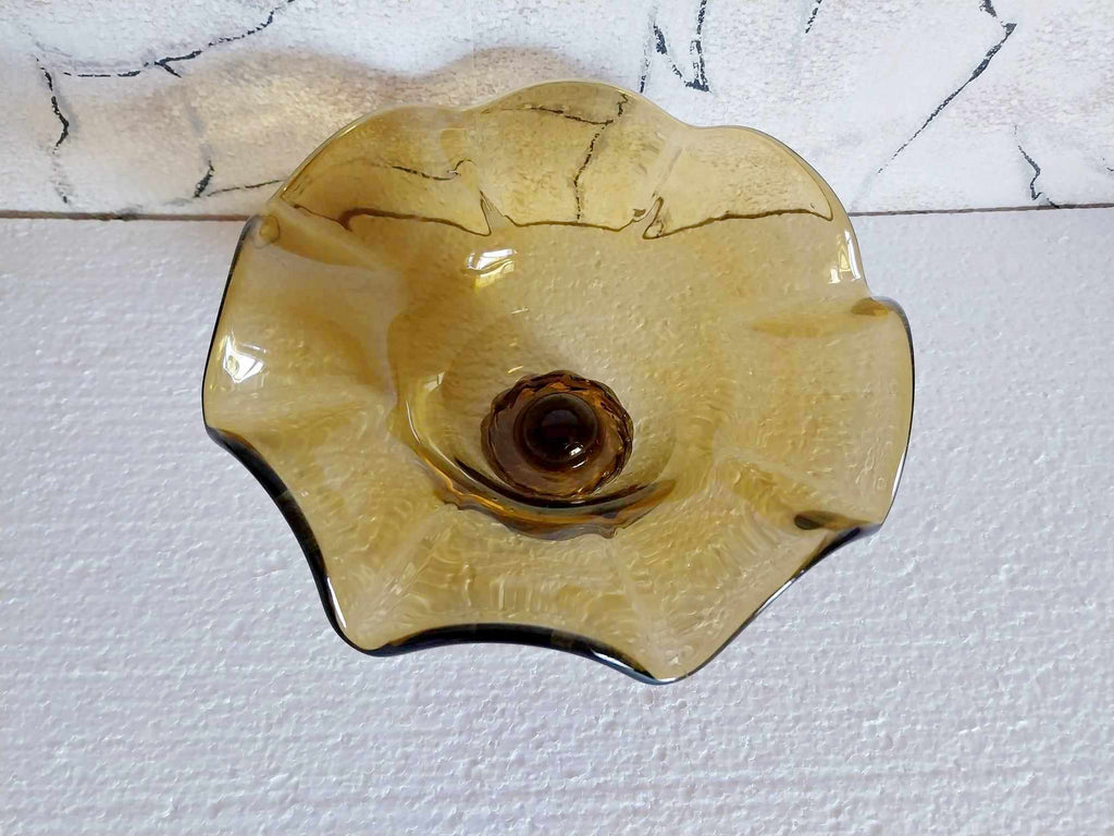 Vintage Bulgarian 1970s Amber Glass Candy Bowl