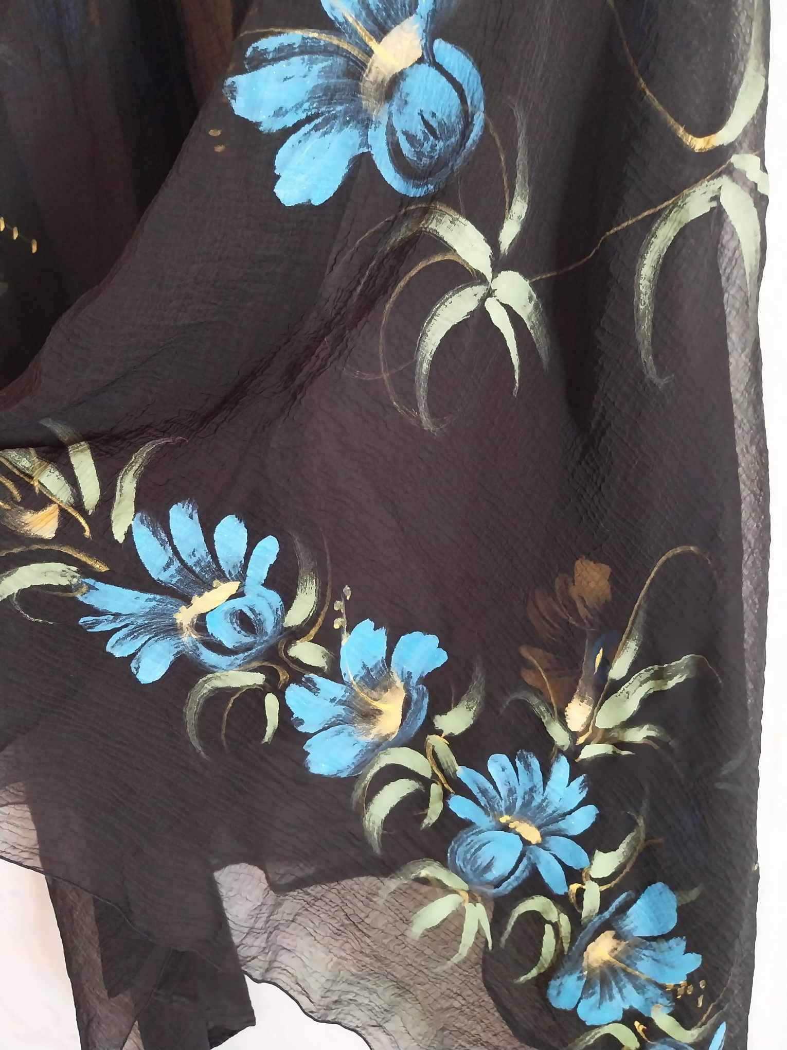 Vintage Hand-Painted Airy Scarf with Floral Design