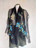 Vintage Hand-Painted Airy Scarf with Floral Design