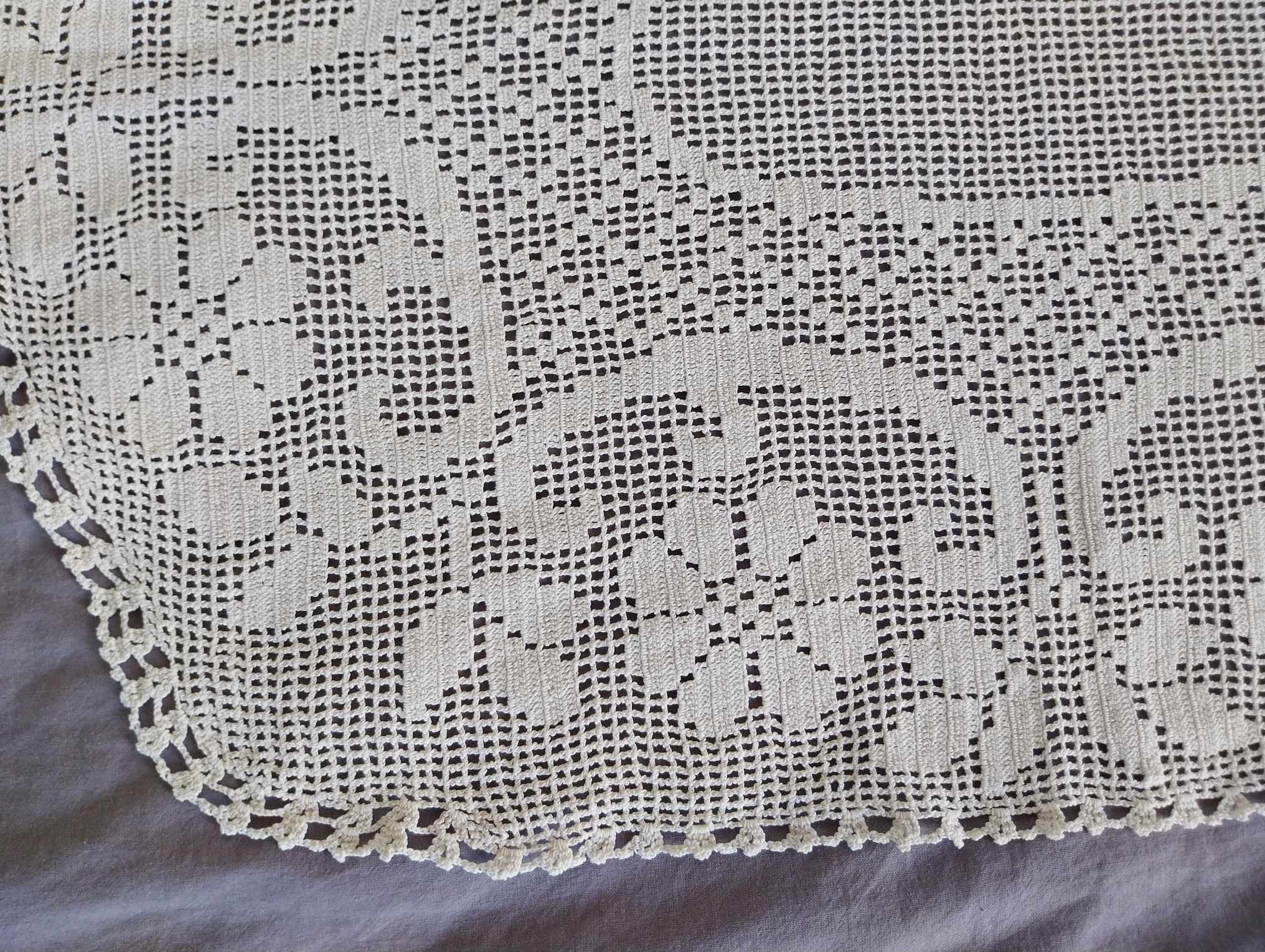 Vintage Hand Crocheted Lace Doily — White, Floral Pattern, Hexagonal