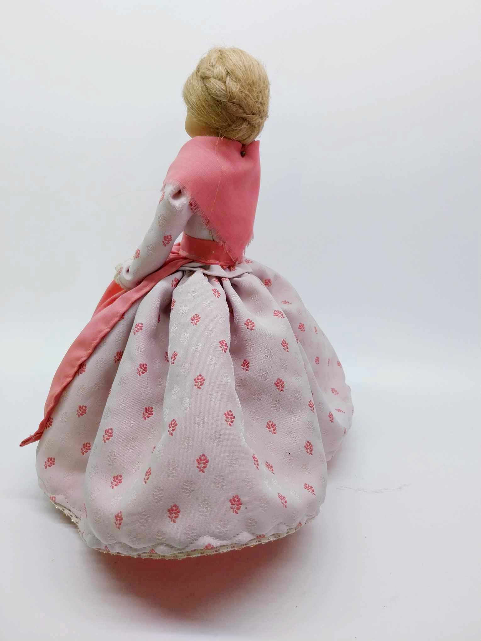 Vintage Handmade Burlap Doll with Ceramic Face — Pink Victorian Dress