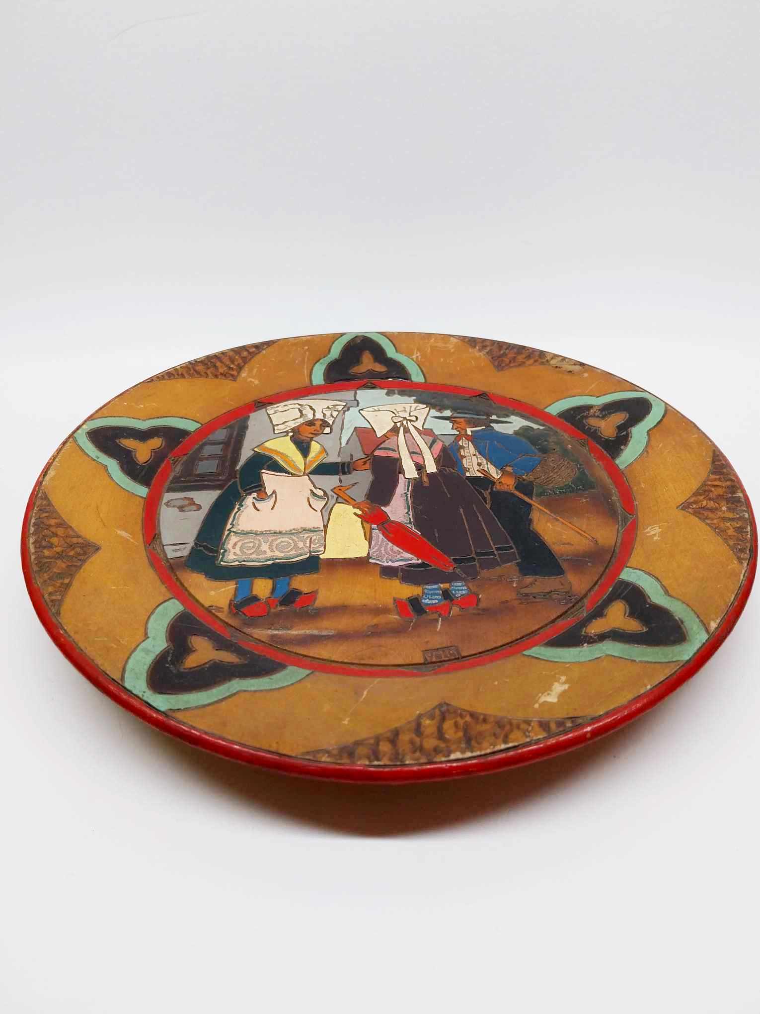 Vintage French Decorative Plate — Châtellerault, Breton Folk Scene