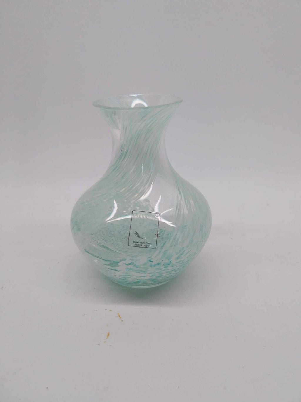 Scottish Handmade Art Glass Vase — Teal Swirl  - Vintage