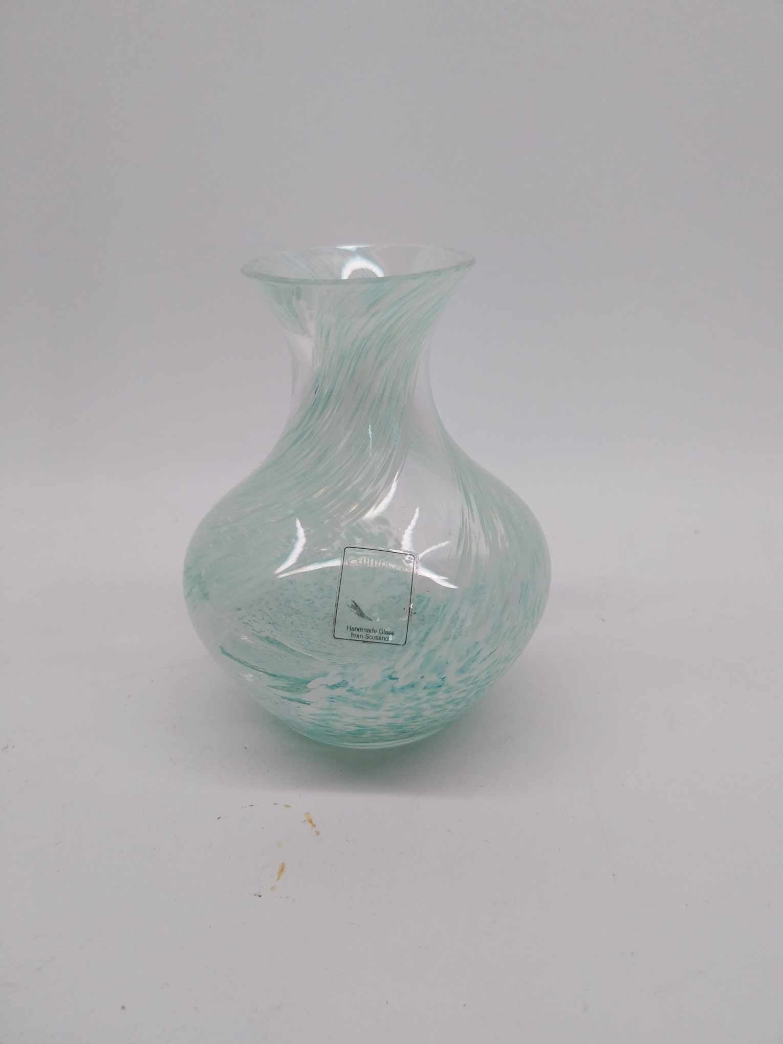 Scottish Handmade Art Glass Vase — Teal Swirl  - Vintage