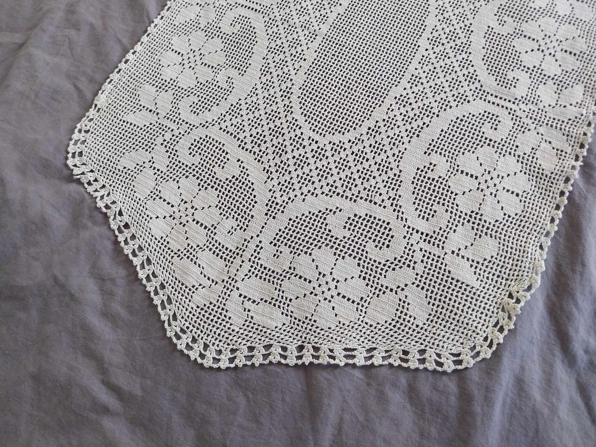 Vintage Hand Crocheted Lace Doily — White, Floral Pattern, Hexagonal