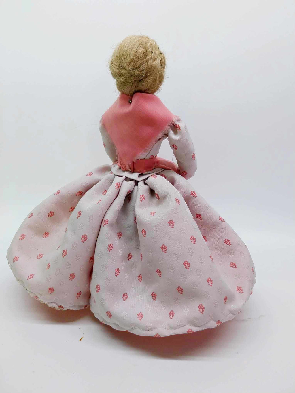 Vintage Handmade Burlap Doll with Ceramic Face — Pink Victorian Dress