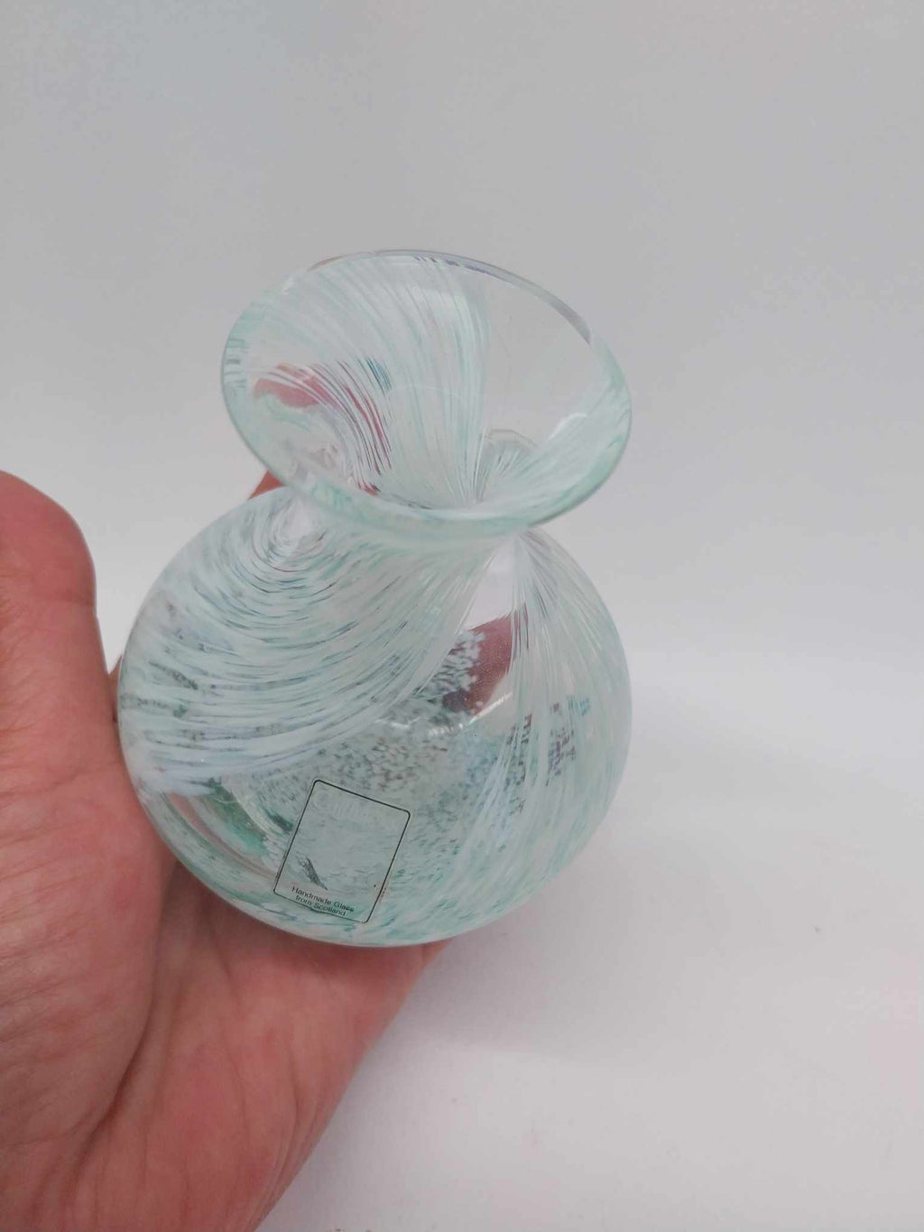 Scottish Handmade Art Glass Vase — Teal Swirl  - Vintage
