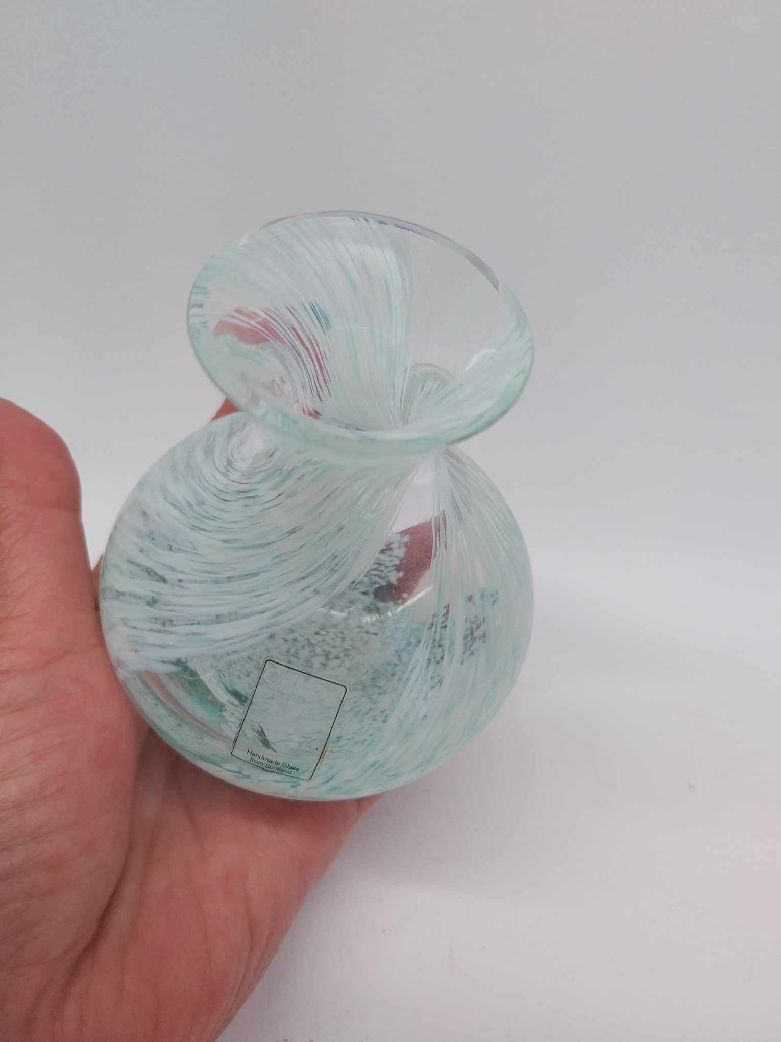 Scottish Handmade Art Glass Vase — Teal Swirl  - Vintage