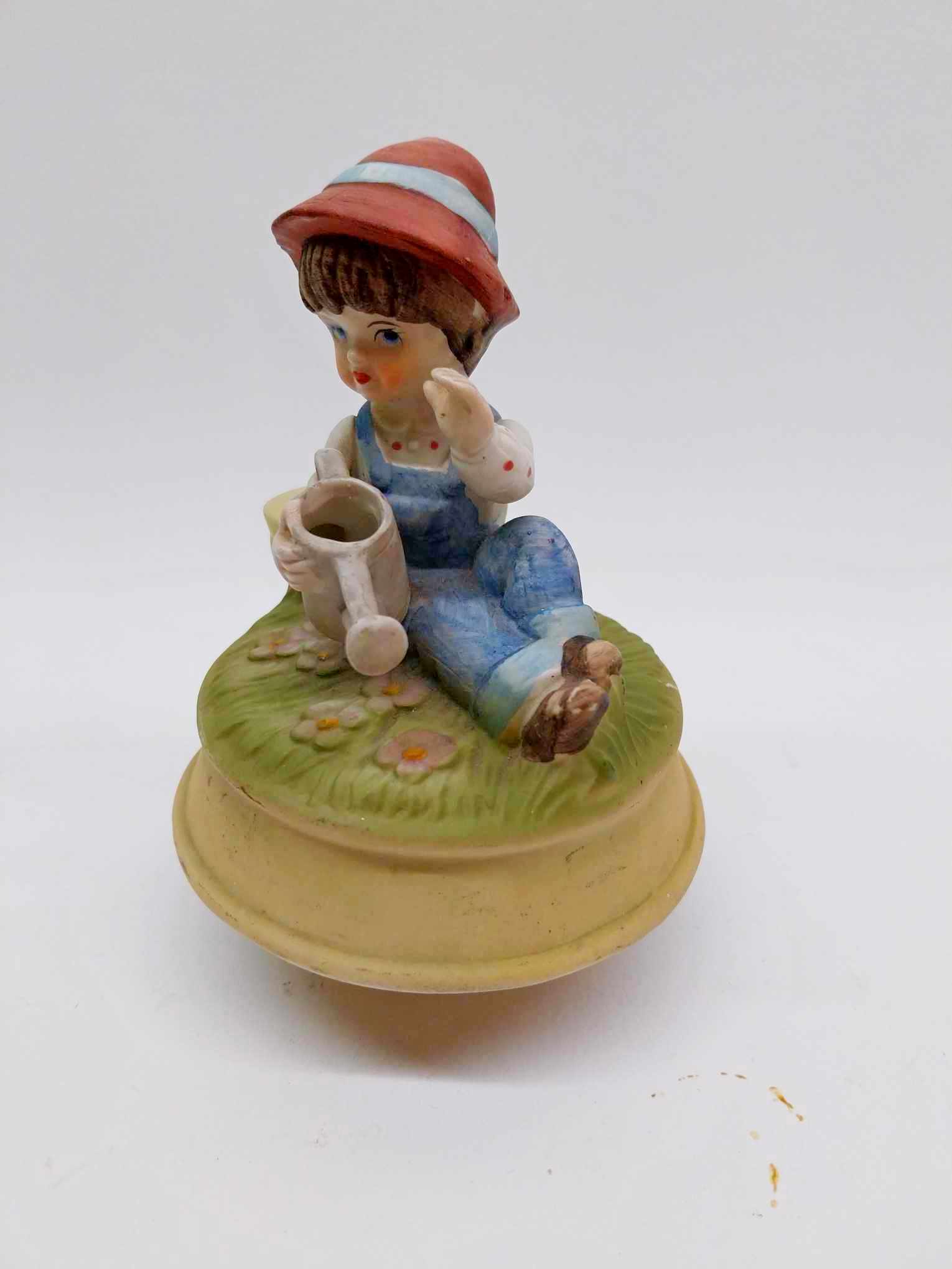 Rare porcelain musical figurine, vintage Japanese biscuit porcelain figure