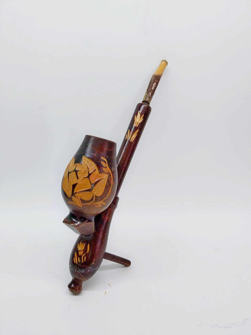Vintage Carved Wooden Pipe with Stand – Stein am Rhein Souvenir