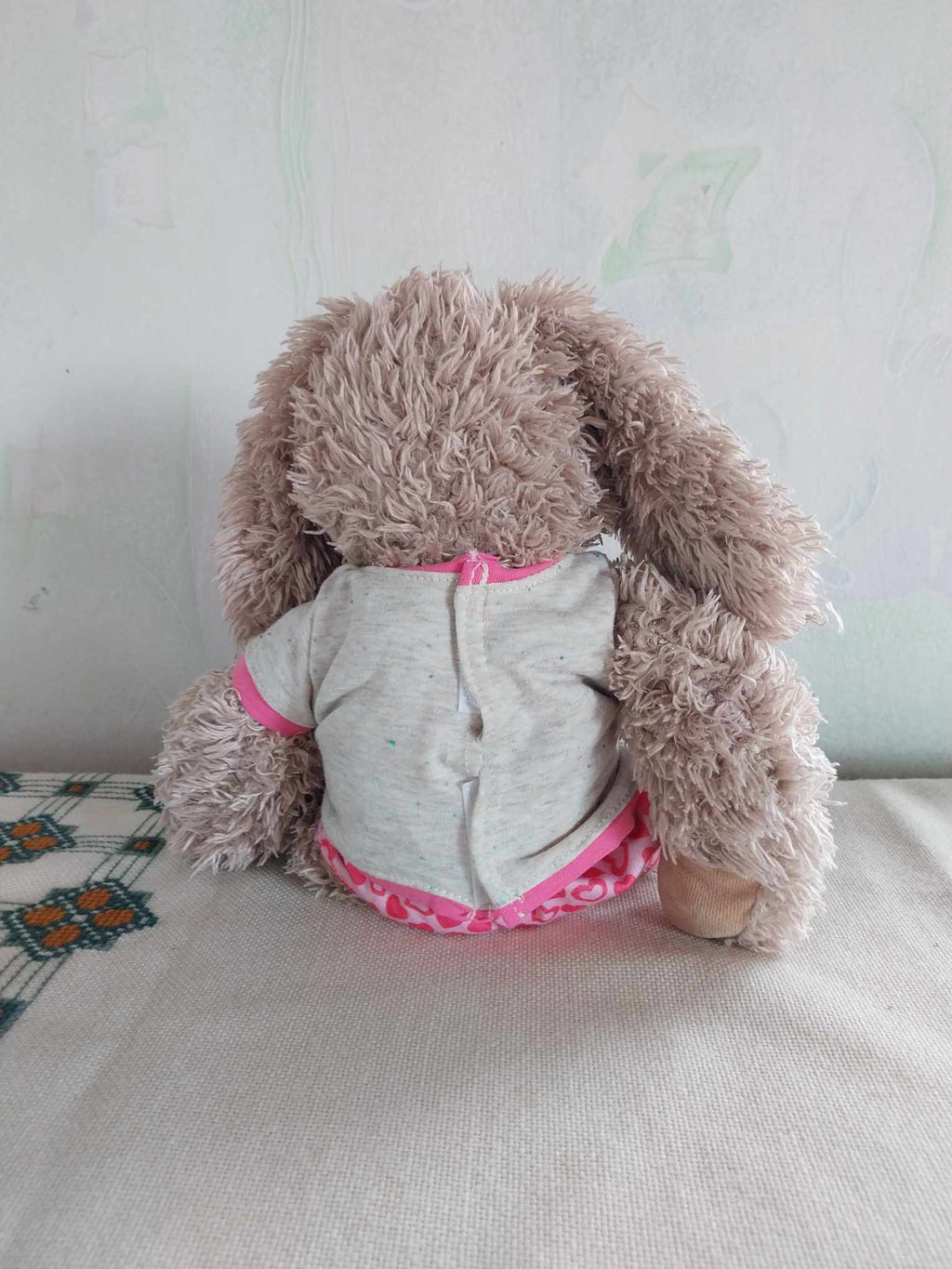 Moulin Roty Plush Rabbit – Fluffy Bunny with Owl T-shirt & Heart Shorts