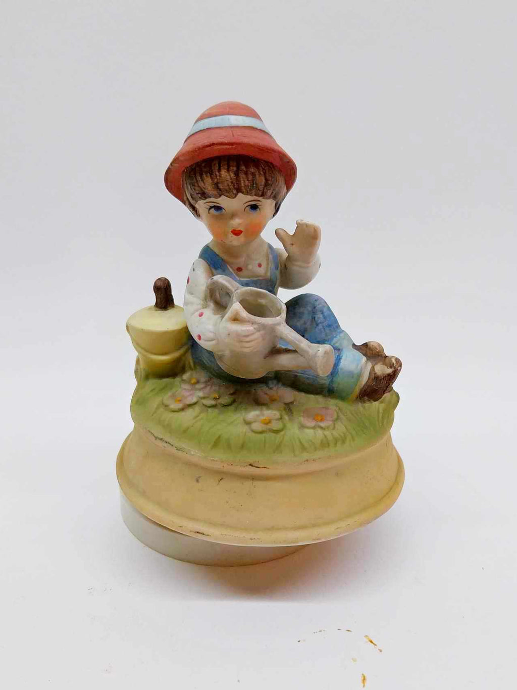 Rare porcelain musical figurine, vintage Japanese biscuit porcelain figure
