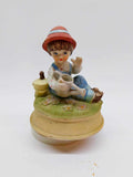 Rare Porcelain Musical Figurine, Vintage Japanese Sankyo biscuit porcelain