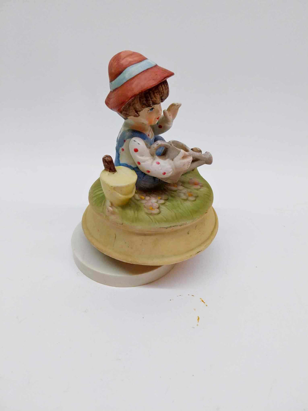 Rare porcelain musical figurine, vintage Japanese biscuit porcelain figure