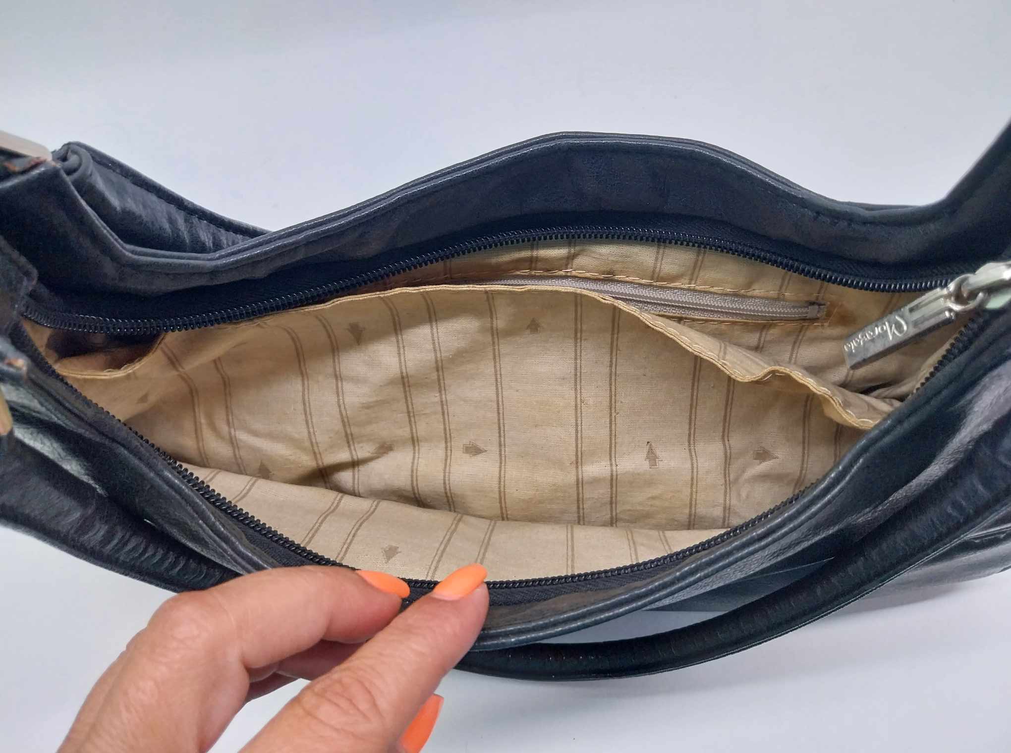 Vintage Black Leather Women's Shoulder Bag – Double Handle, Made in Italy