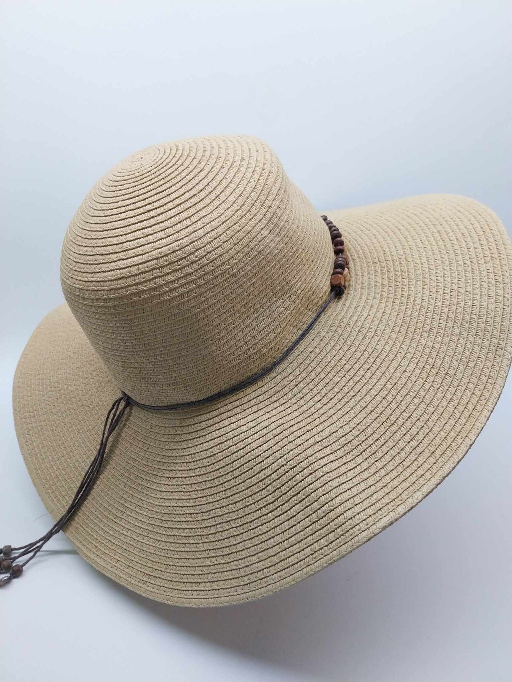 Vintage Straw Hat — Mexican Women's Sun Hat - Wide Brim with Wooden Beads