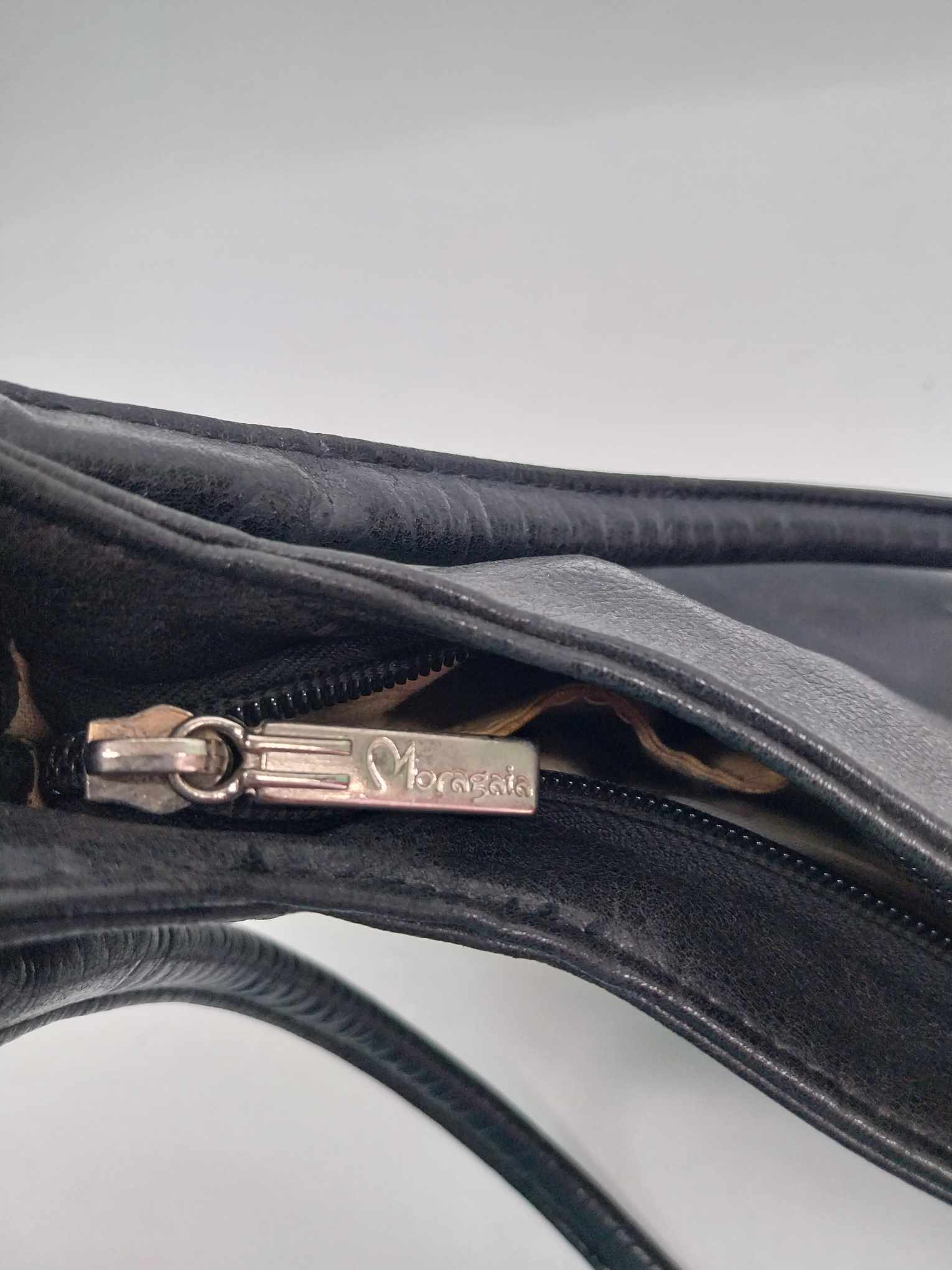 Vintage Black Leather Women's Shoulder Bag – Double Handle, Made in Italy
