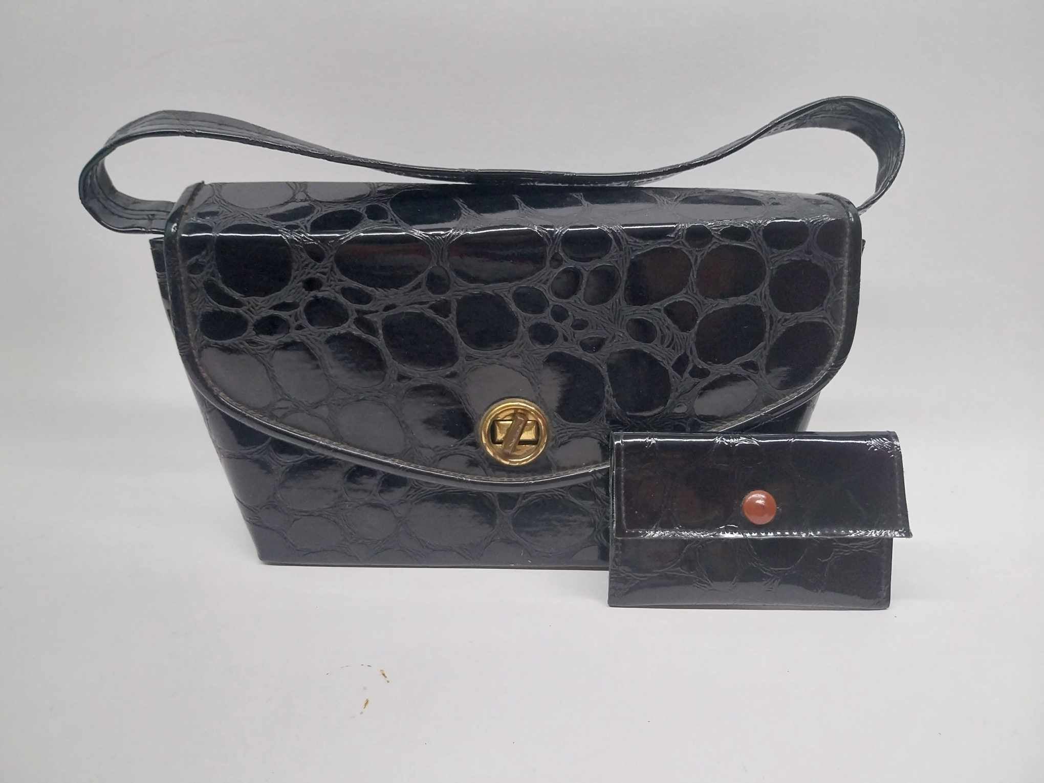 Vintage Black Embossed Handbag & Wallet Set, Retro Accessories for Her