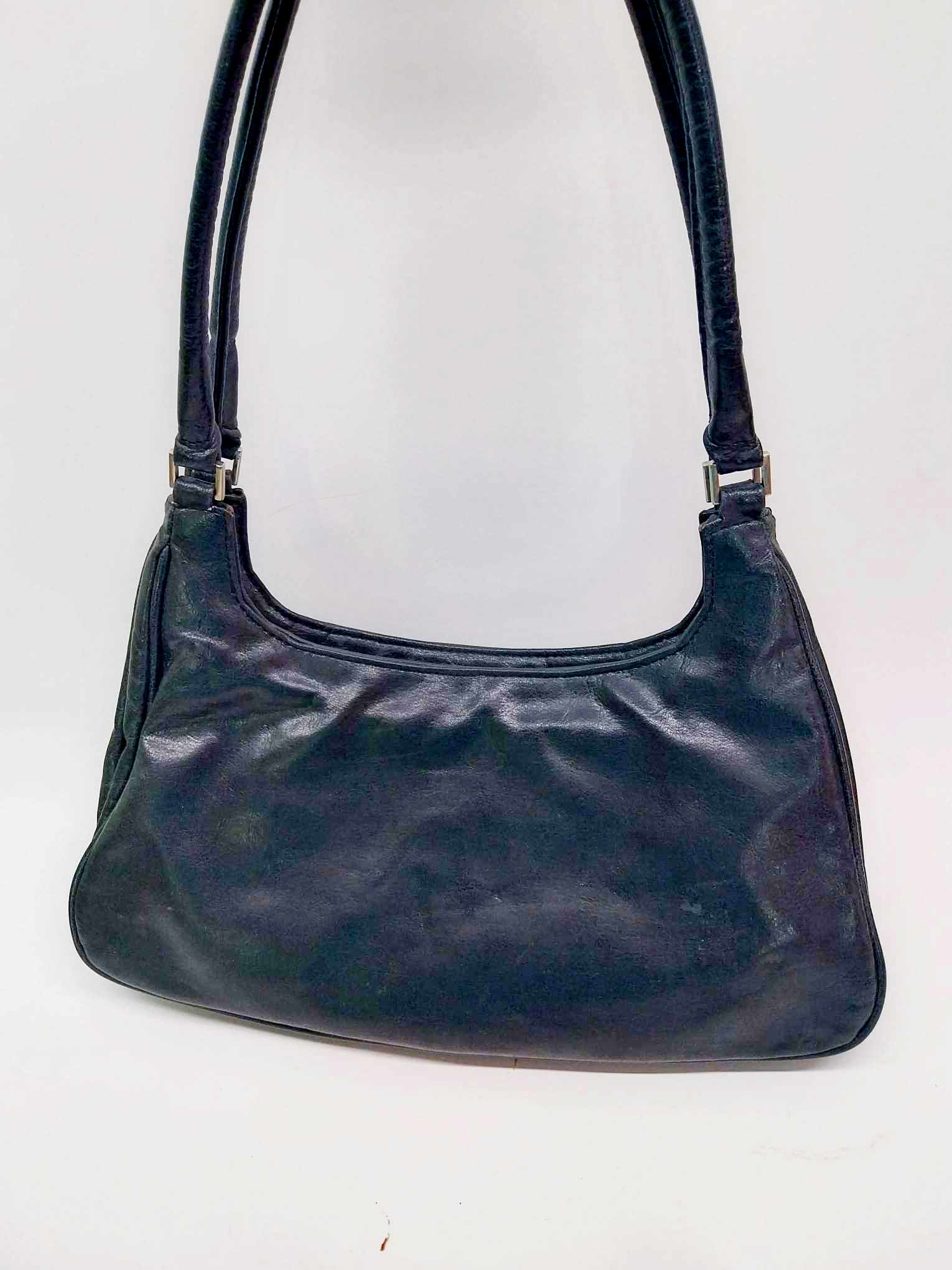 Vintage Black Leather Women's Shoulder Bag – Double Handle, Made in Italy
