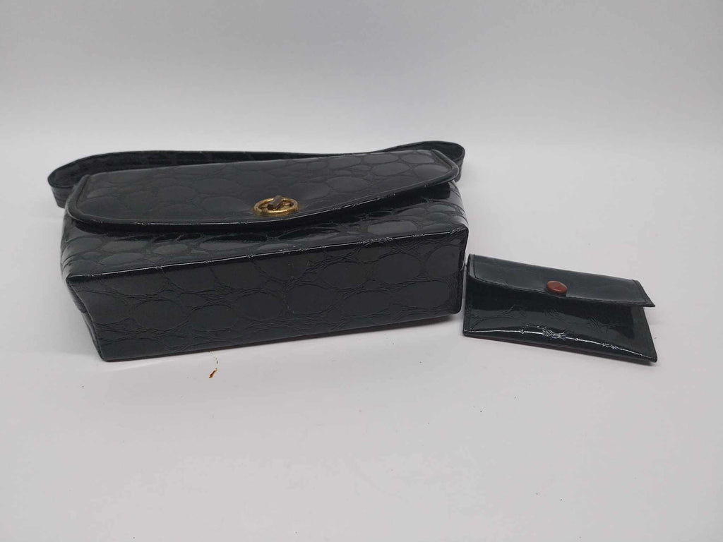 Vintage Black Embossed Handbag & Wallet Set, Retro Accessories for Her
