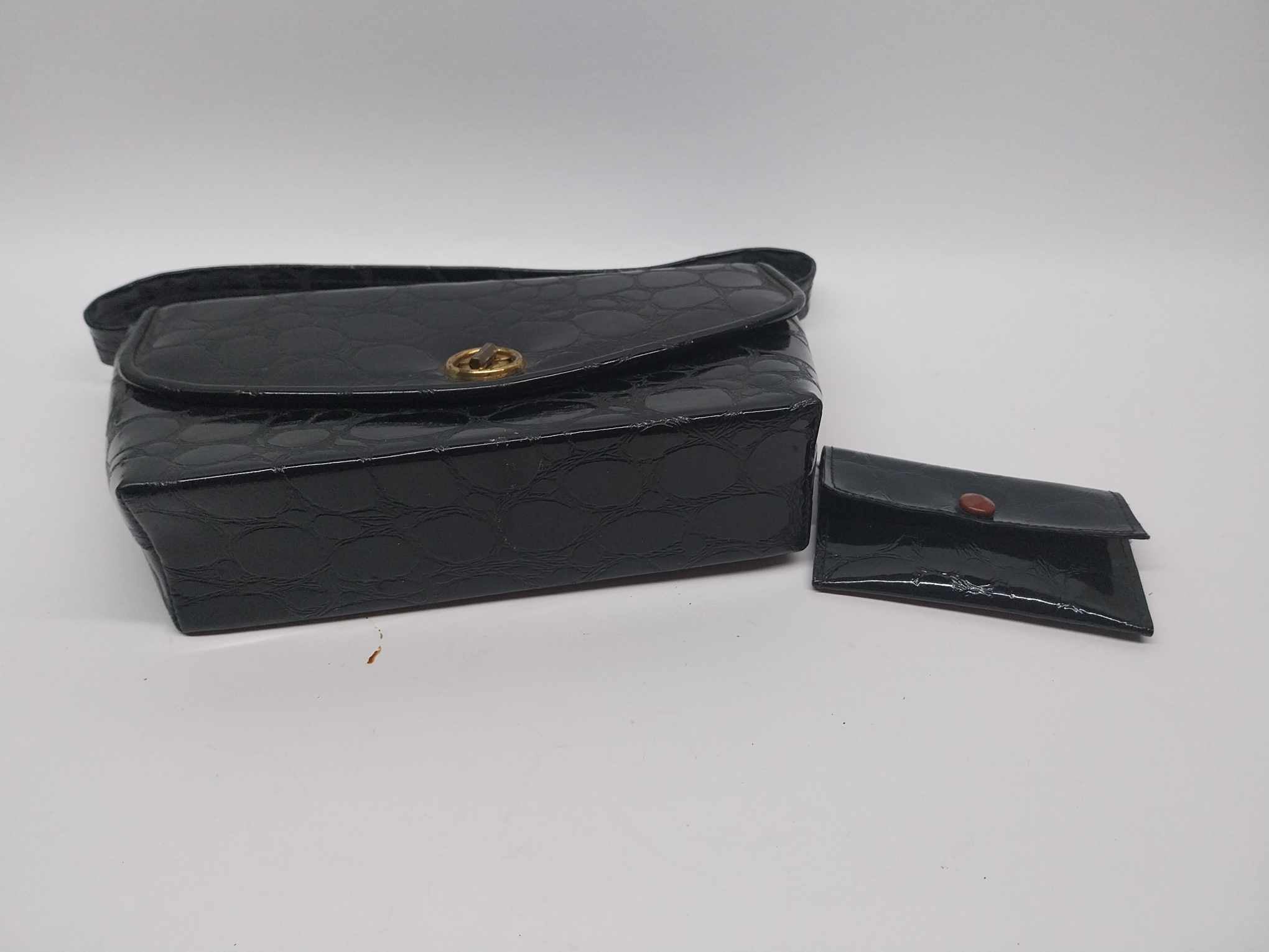 Vintage Black Embossed Handbag & Wallet Set, Retro Accessories for Her