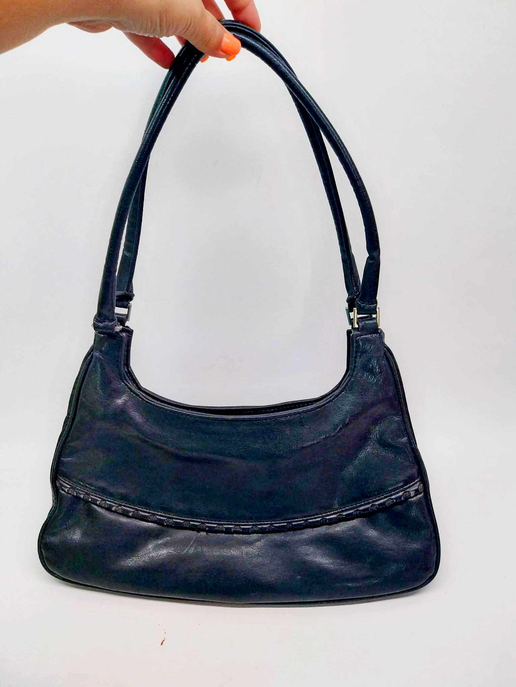 Vintage Black Leather Women's Shoulder Bag – Double Handle, Made in Italy