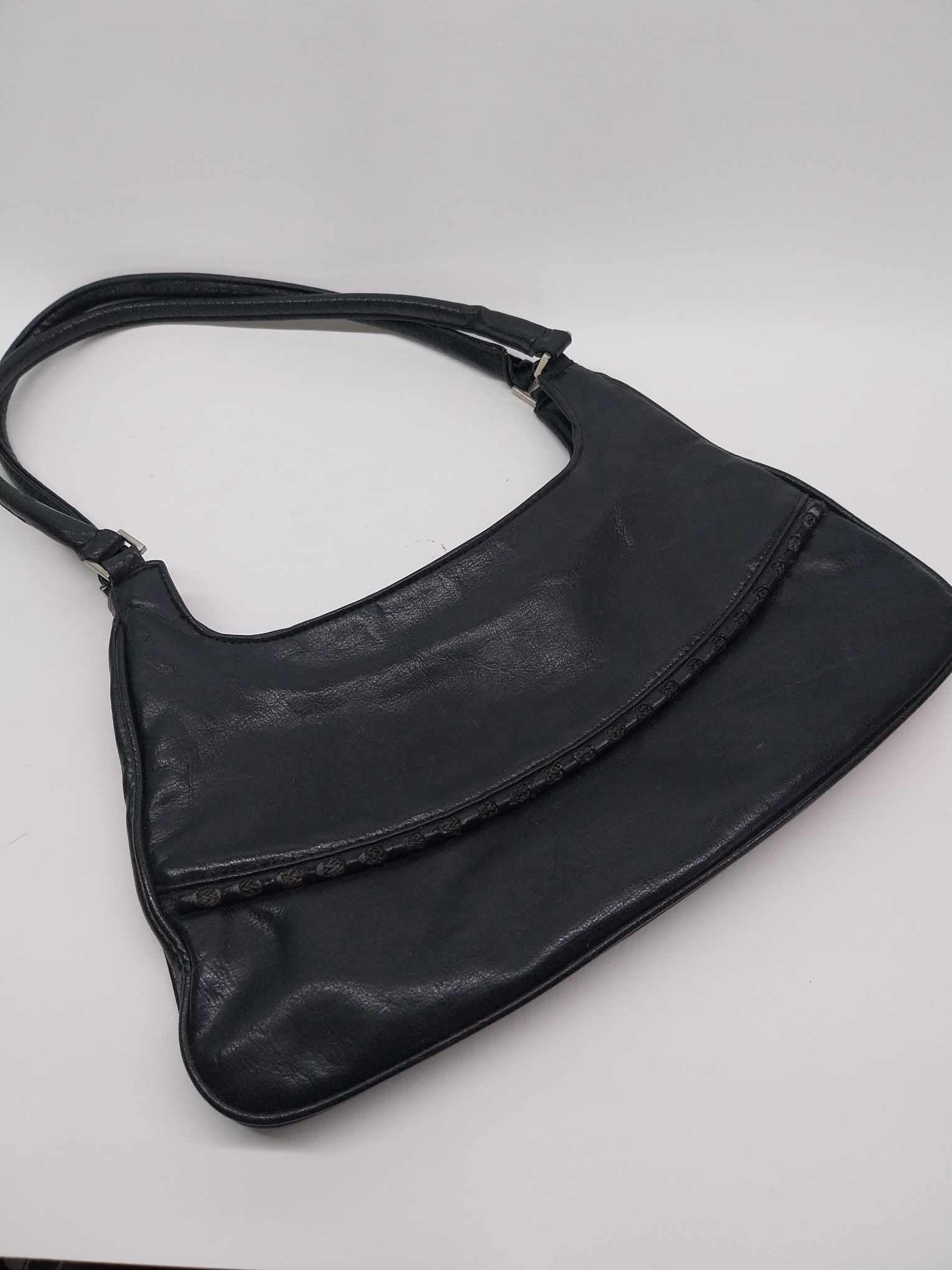 Vintage Black Leather Women's Shoulder Bag – Double Handle, Made in Italy