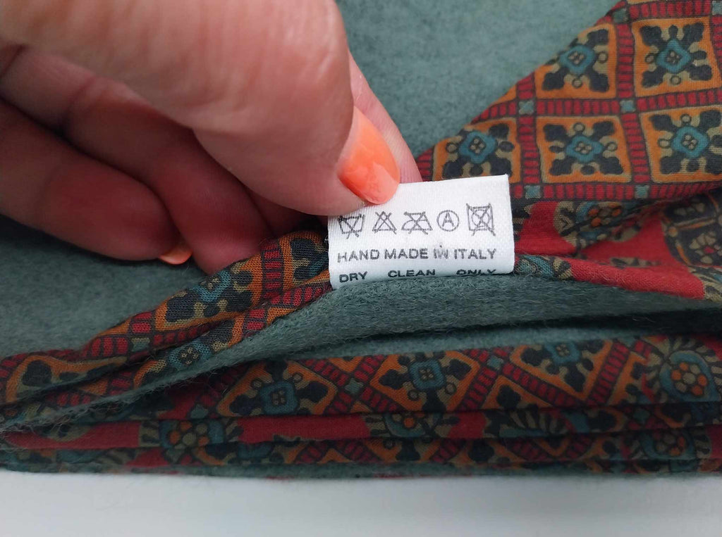 Vintage Hubert Milano Reversible Scarf – Oriental Paisley Print & Sage Green, Fringed