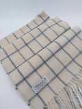Vintage John Hanly & Co. Lambswool Scarf – Cream & Grey Check, Woven in Ireland