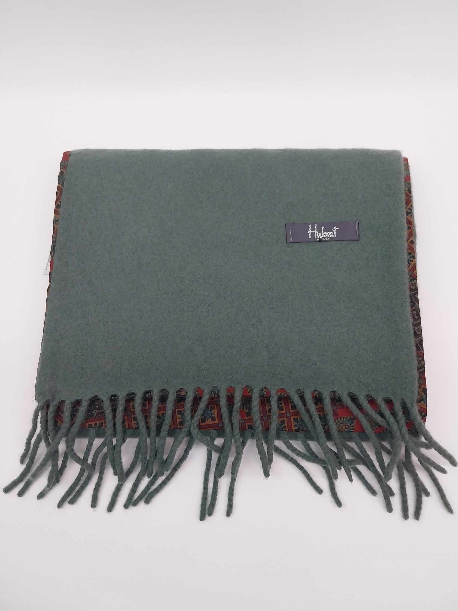 Vintage Hubert Milano Reversible Scarf – Oriental Paisley Print & Sage Green, Fringed