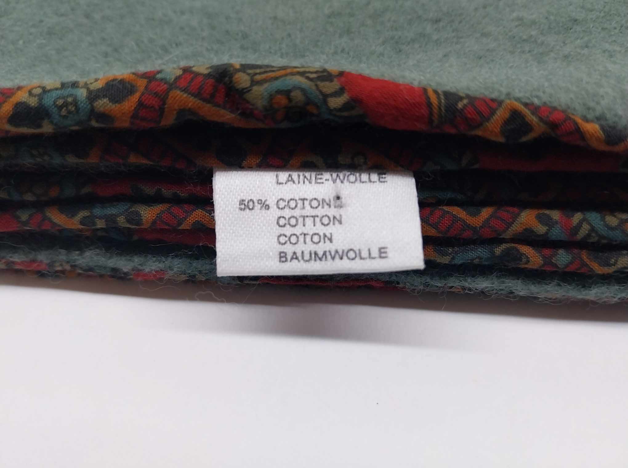 Vintage Hubert Milano Reversible Scarf – Oriental Paisley Print & Sage Green, Fringed
