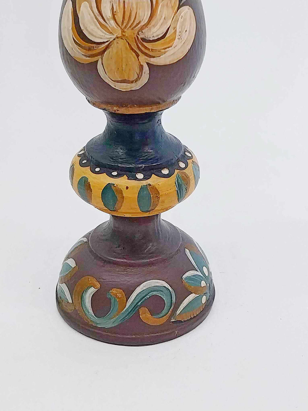 Vintage Hand-Painted Wooden Candlestick – German Folk Art