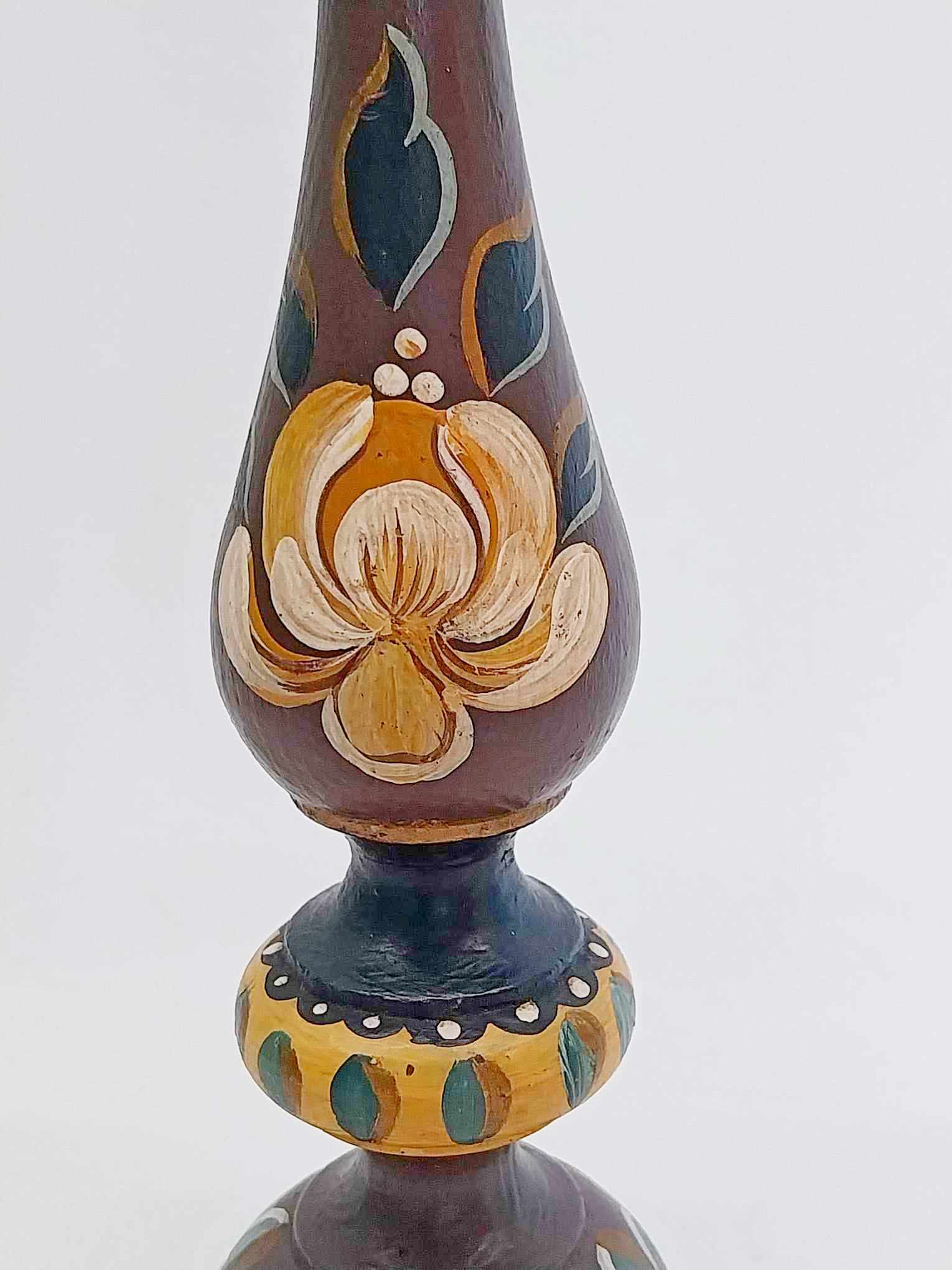 Vintage Hand-Painted Wooden Candlestick – German Folk Art