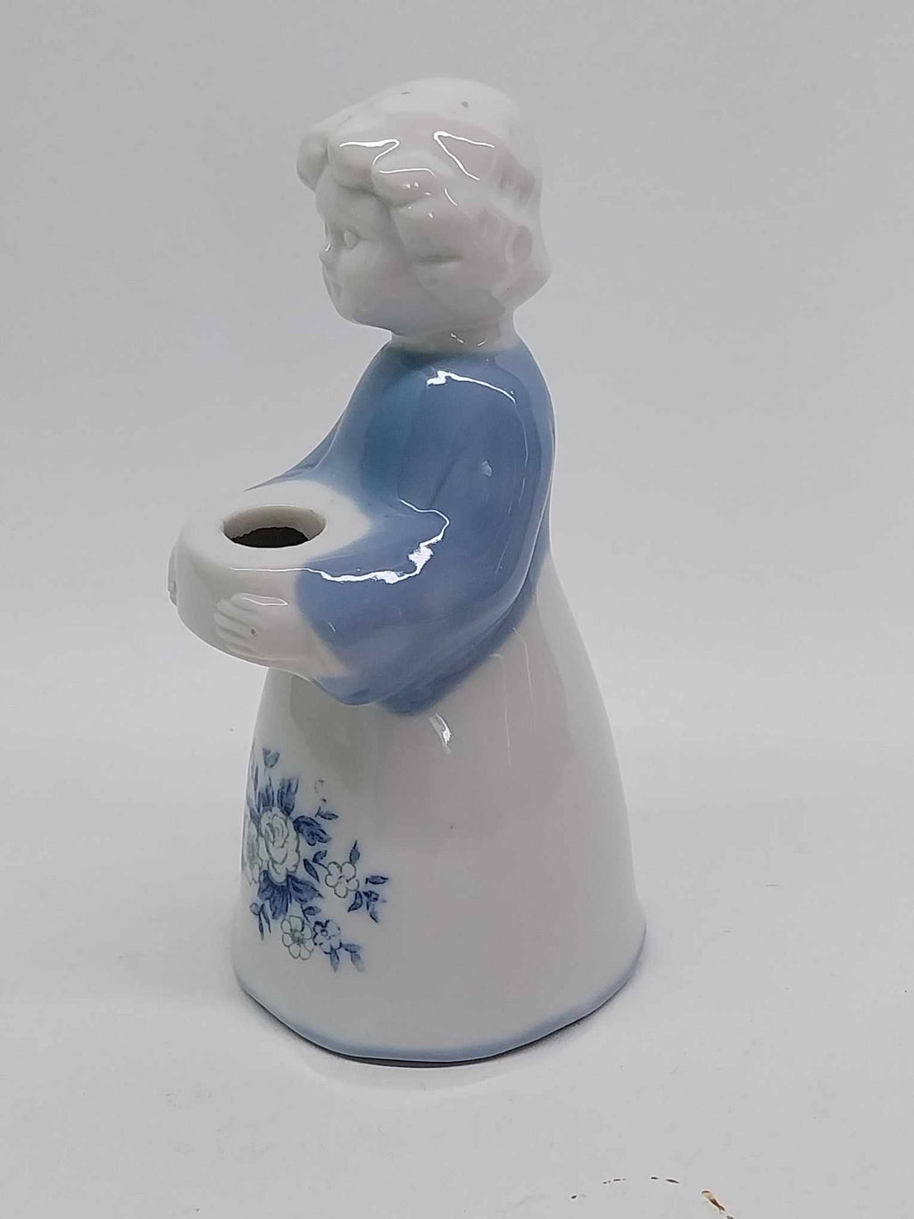 Vintage Porcelain Woman Figurine Candle Holder – Blue & White Floral