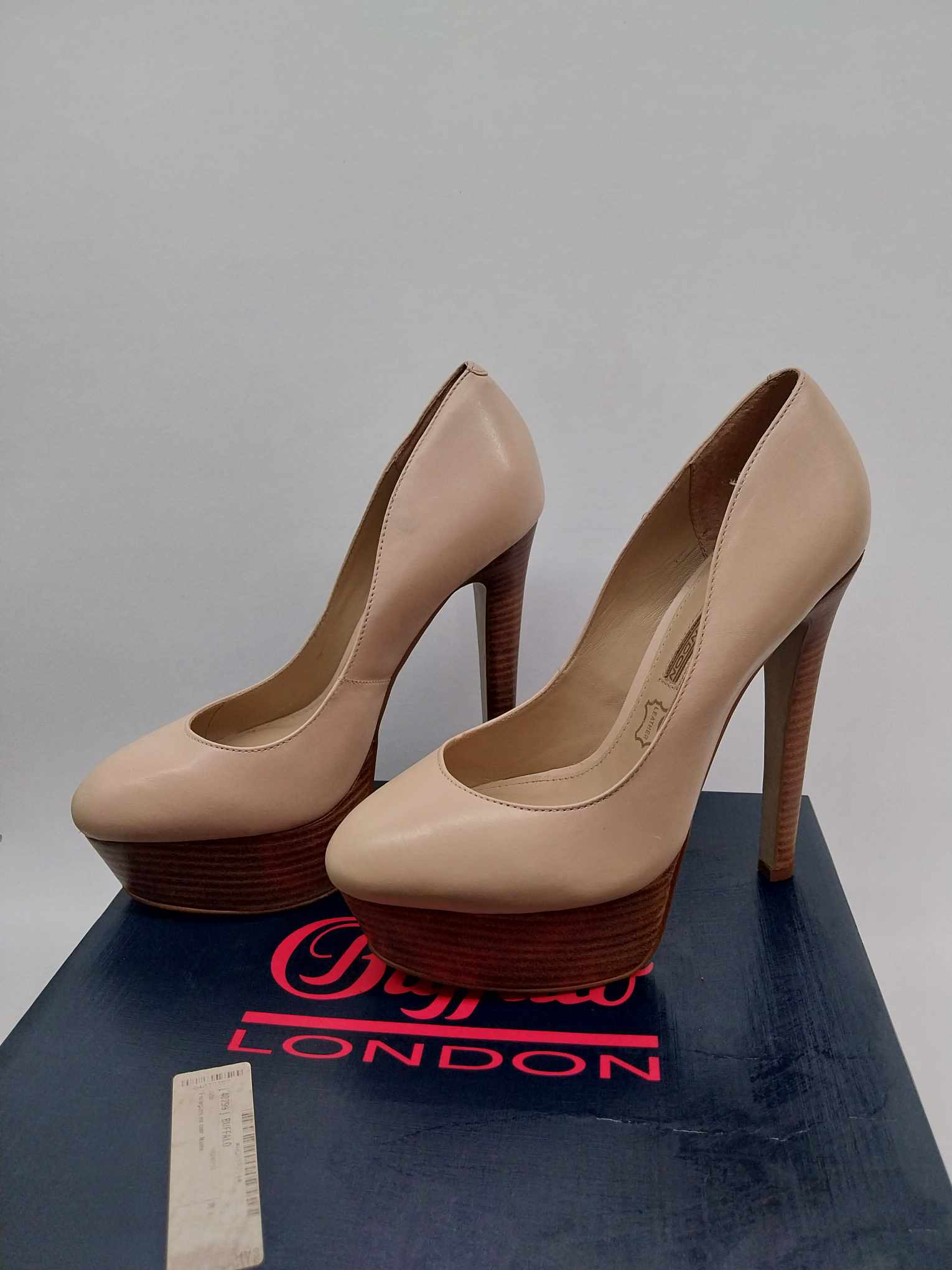 BUFFALO London Platform Heels — Nude Leather, High Stiletto