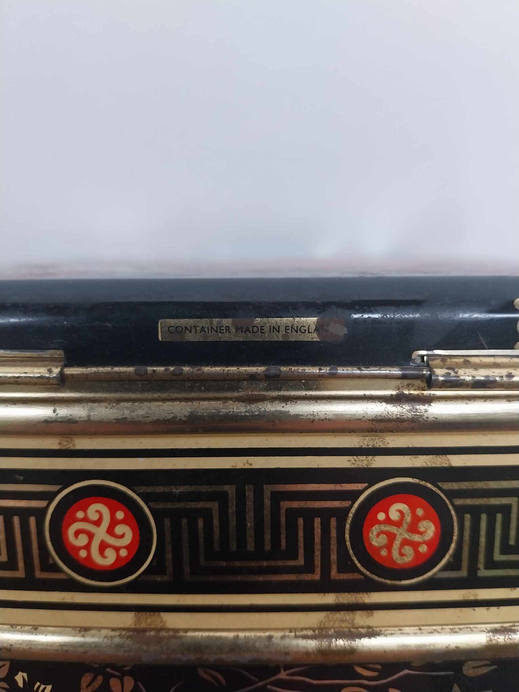 Vintage tea tin base detail – Container Made in England stamp