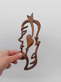 Vintage Hand-Carved Wooden Sculpture – Two Faces & Heart