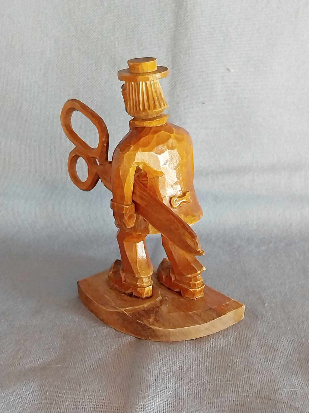 Vintage Hand-Carved Wooden Figure – Man with Scissors, Tailor Figurine, Art Sculpture