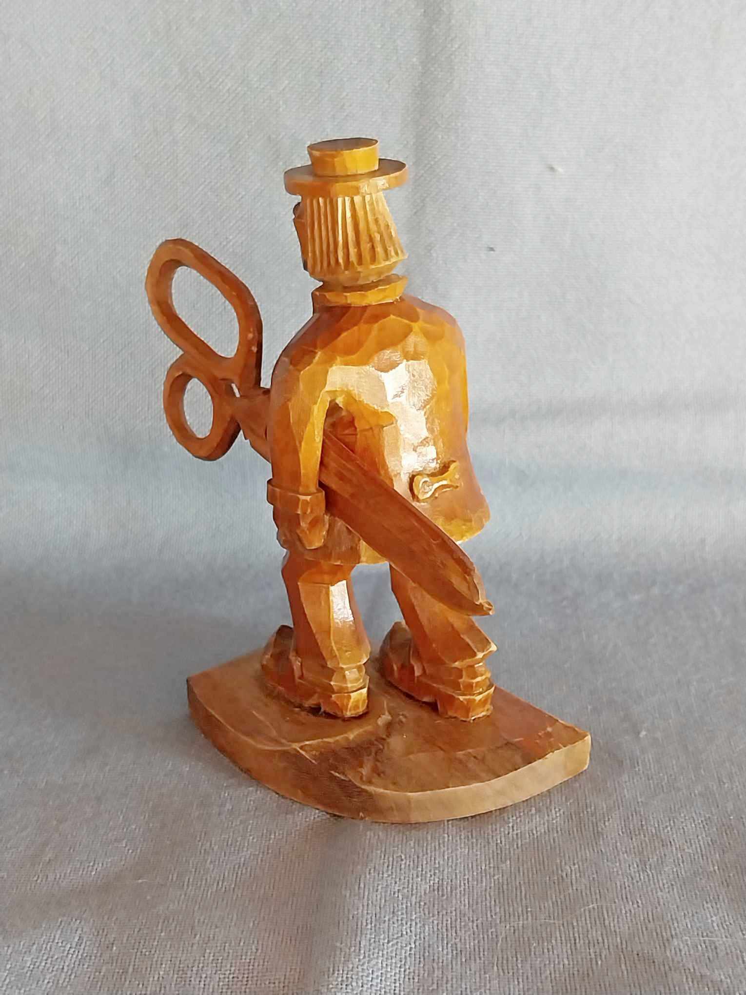 Vintage Hand-Carved Wooden Figure – Man with Scissors, Tailor Figurine, Art Sculpture