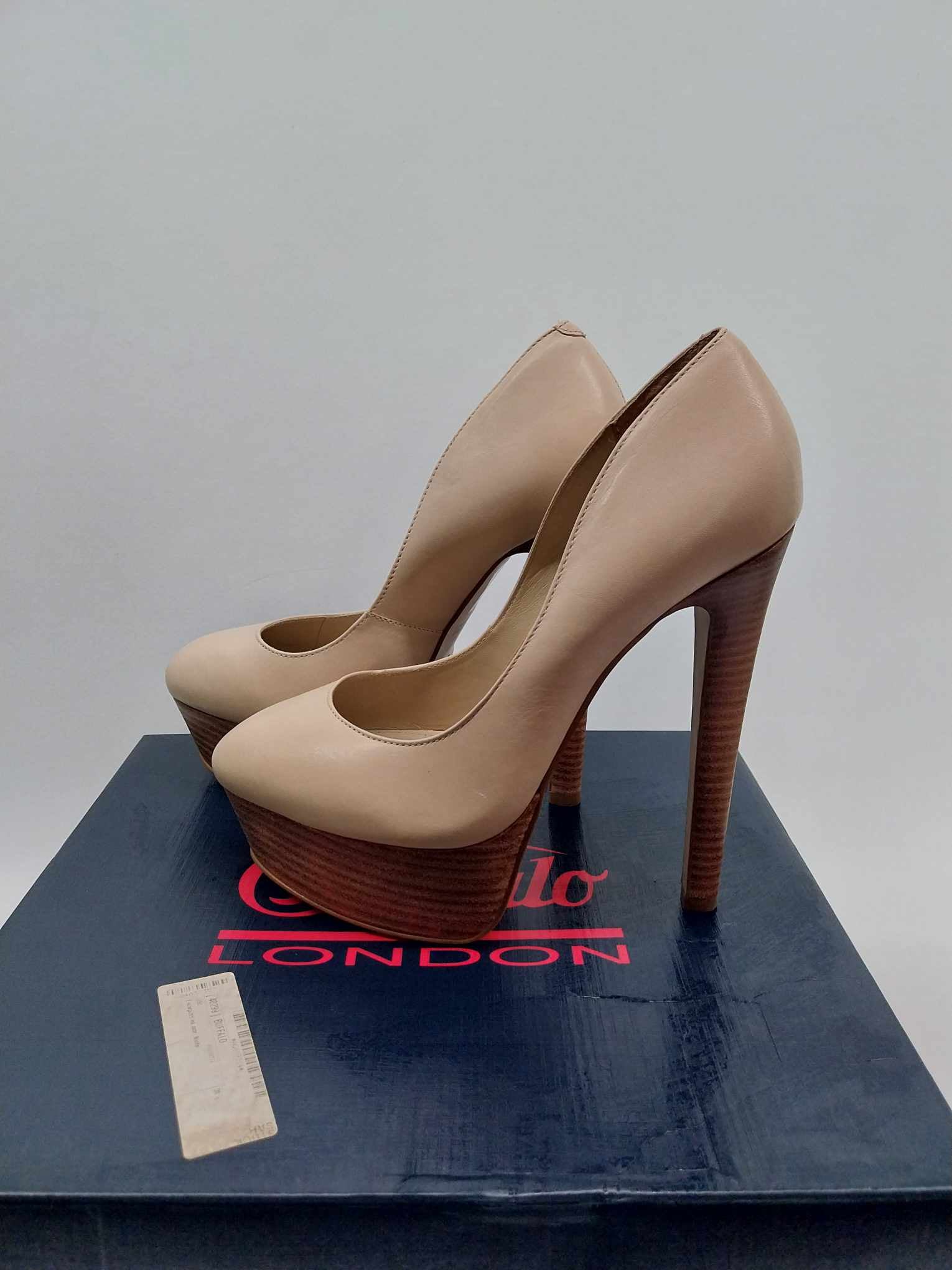 BUFFALO London Platform Heels — Nude Leather, High Stiletto