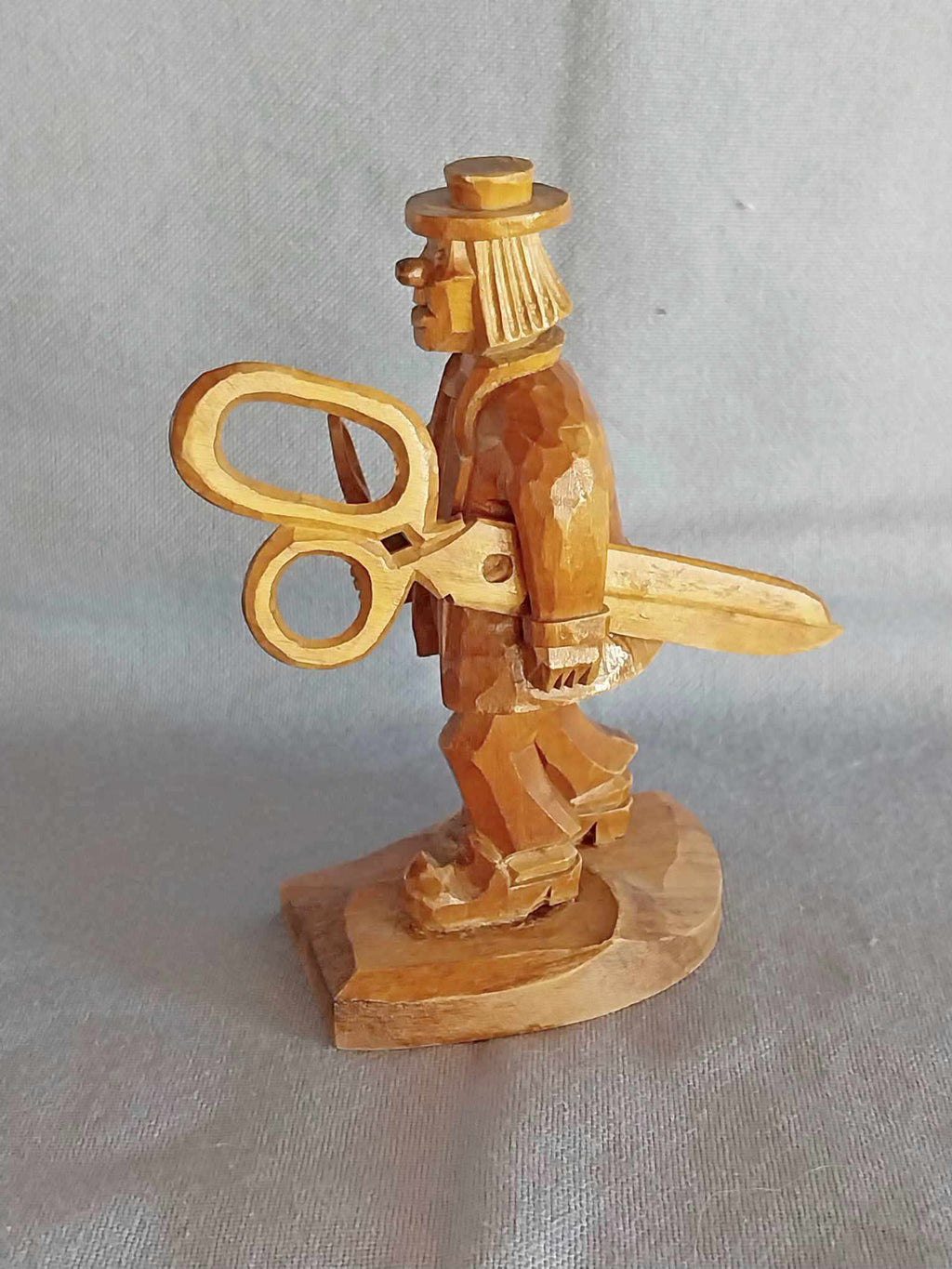Vintage Hand-Carved Wooden Figure – Man with Scissors, Tailor Figurine, Art Sculpture