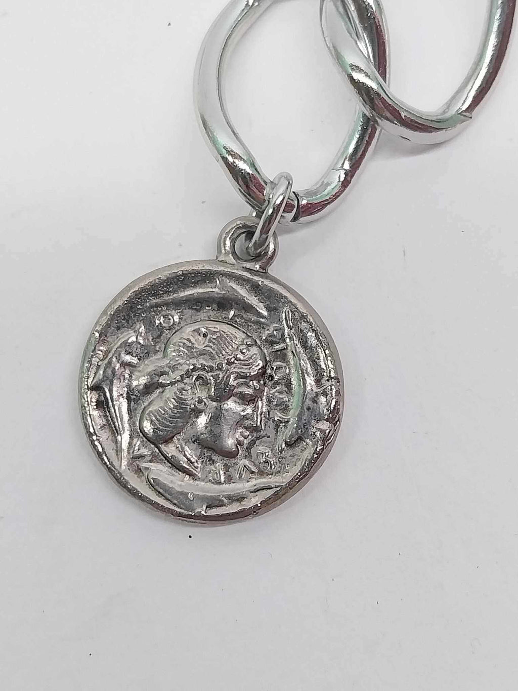 Vintage Silver Chain Belt – Metal Sun with Pearl Buckle & Coin Pendant