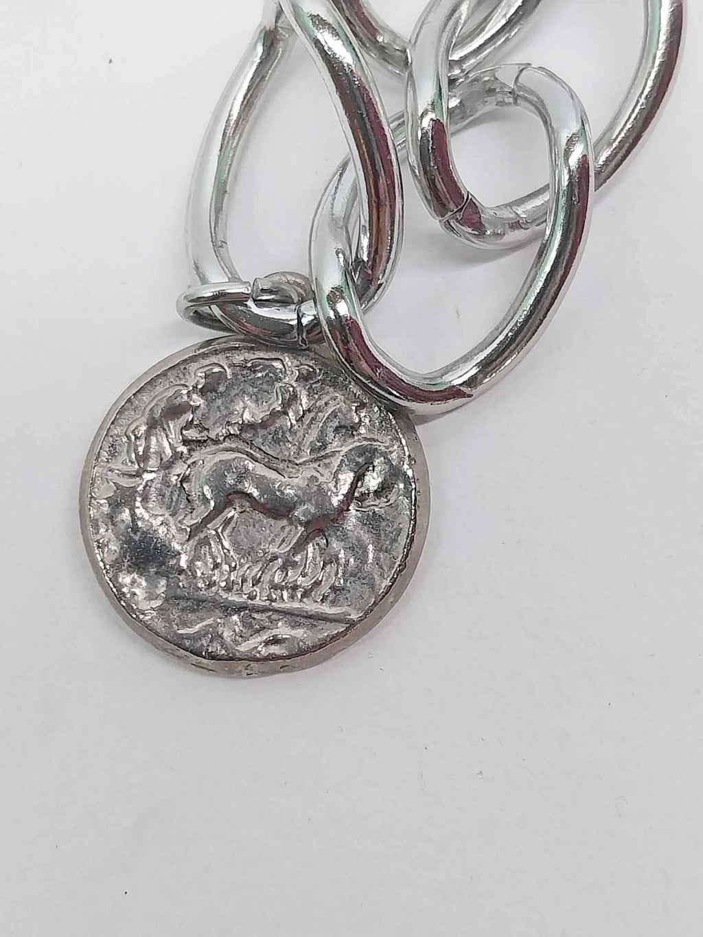 Vintage Silver Chain Belt – Metal Sun with Pearl Buckle & Coin Pendant