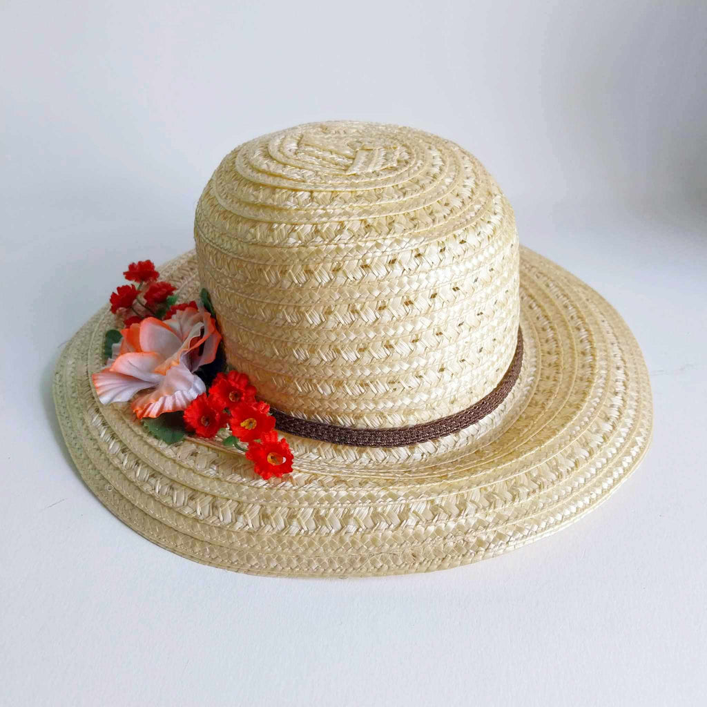 Vintage women's straw hat with flowers