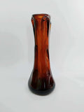 Vintage hand-blown amber glass sculptural vase with narrow waist and pinched rim, 1970s studio glass